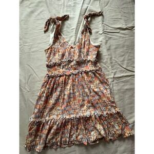 Gypsies&Moondust Womens Boho Smocked Dress Sleeveless Multicolor Sz S Ruffle